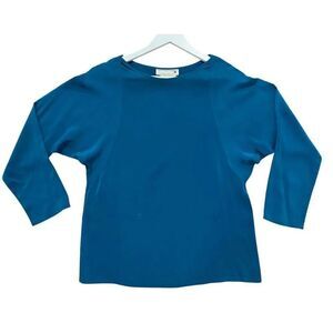 Courtney Rhodes Vintage 100% silk teal dolman sleeve blouse 6